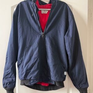 Tyndale Mens heavy Navy Blue Hooded Windbreaker large USA